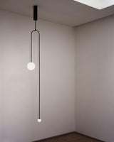 Modern Minimalist Linear Mobile Chandelier with Opal Glass Globes and Black Finish