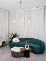 Modern Minimalist Linear Mobile Chandelier with Opal Glass Globes and Black Finish