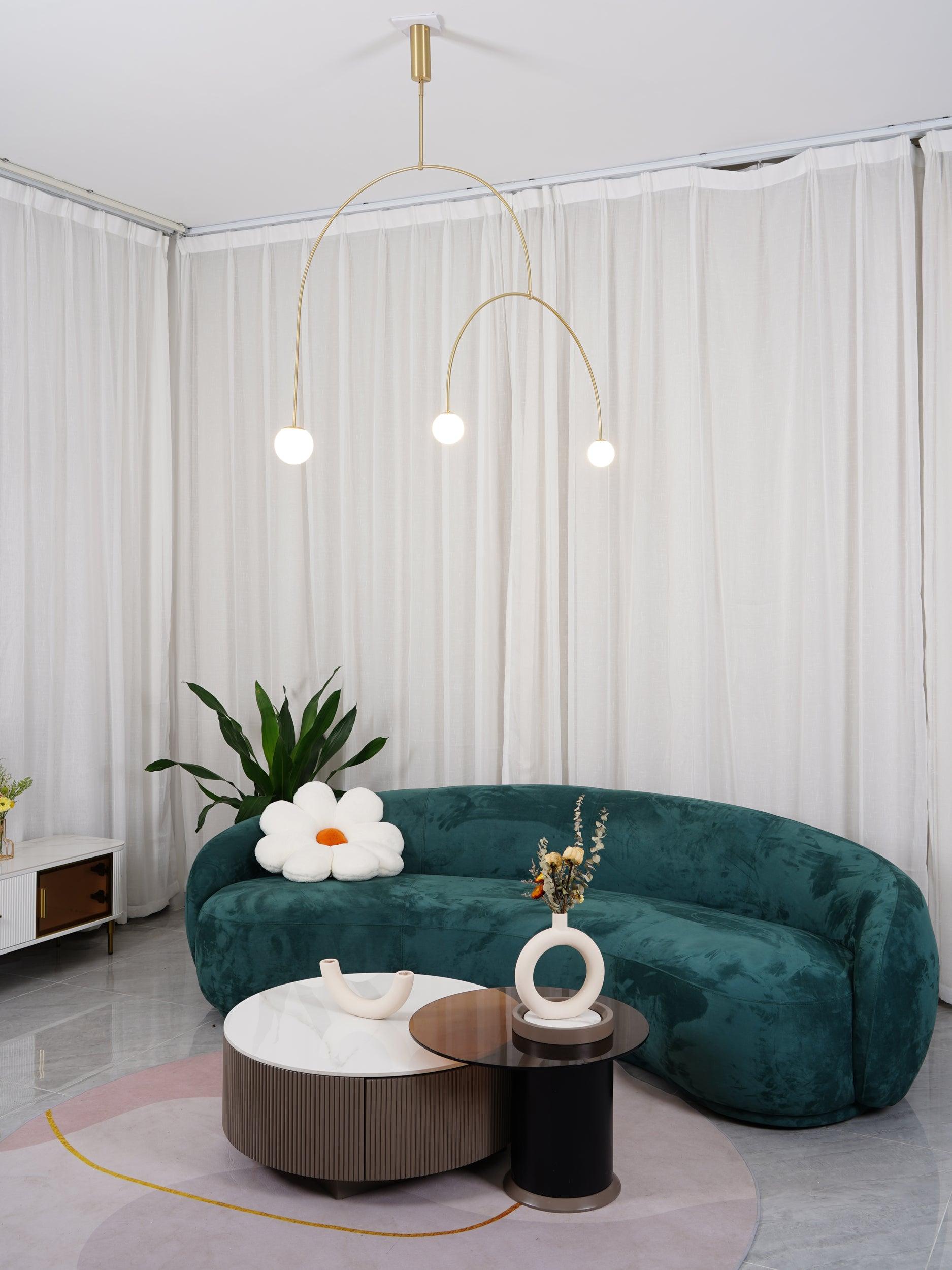 Modern Minimalist Linear Mobile Chandelier with Opal Glass Globes and Black Finish
