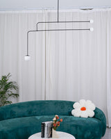 Modern Minimalist Linear Mobile Chandelier with Opal Glass Globes and Black Finish