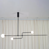 Modern Minimalist Linear Mobile Chandelier with Opal Glass Globes and Black Finish