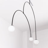 Modern Minimalist Linear Mobile Chandelier with Opal Glass Globes and Black Finish