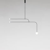 Modern Minimalist Linear Mobile Chandelier with Opal Glass Globes and Black Finish