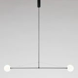Modern Minimalist Linear Mobile Chandelier with Opal Glass Globes and Black Finish