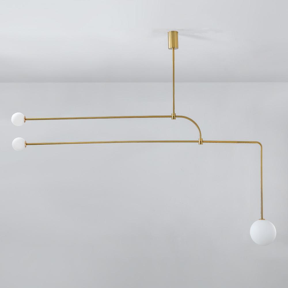 Modern Minimalist Linear Mobile Chandelier with Opal Glass Globes and Black Finish