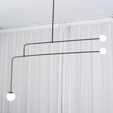 Modern Minimalist Linear Mobile Chandelier with Opal Glass Globes and Black Finish