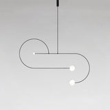 Modern Minimalist Linear Mobile Chandelier with Opal Glass Globes and Black Finish