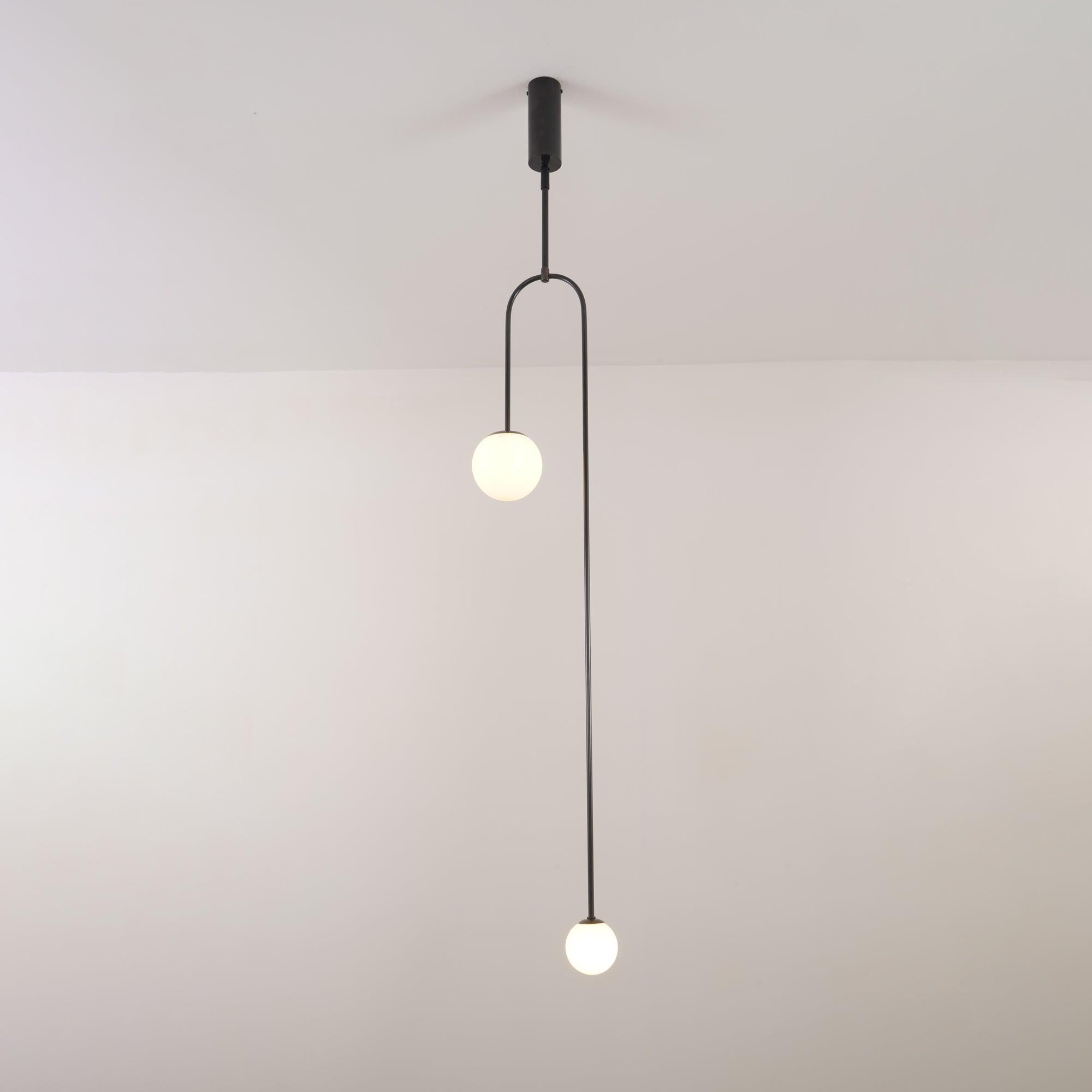Modern Minimalist Linear Mobile Chandelier with Opal Glass Globes and Black Finish