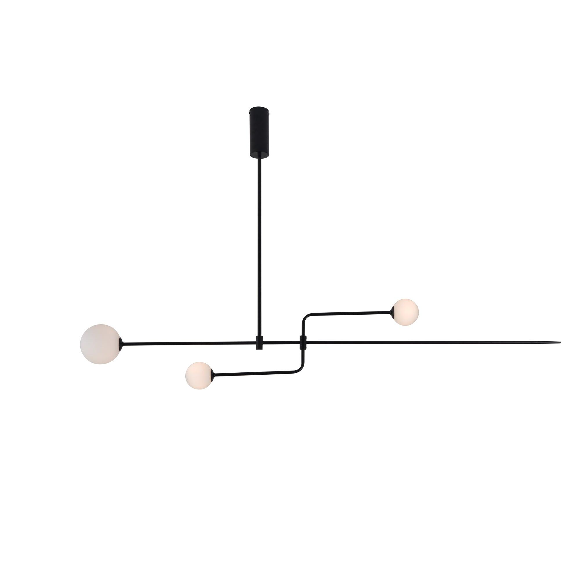 Modern Minimalist Linear Mobile Chandelier with Opal Glass Globes and Black Finish