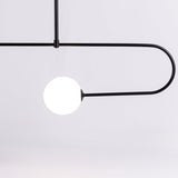Modern Minimalist Linear Mobile Chandelier with Opal Glass Globes and Black Finish