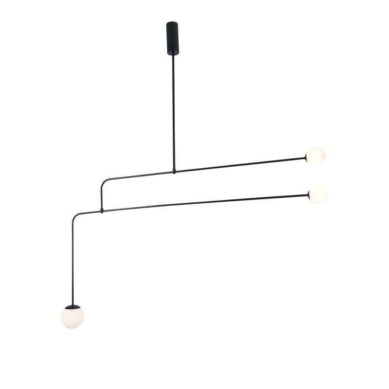 Modern Minimalist Linear Mobile Chandelier with Opal Glass Globes and Black Finish