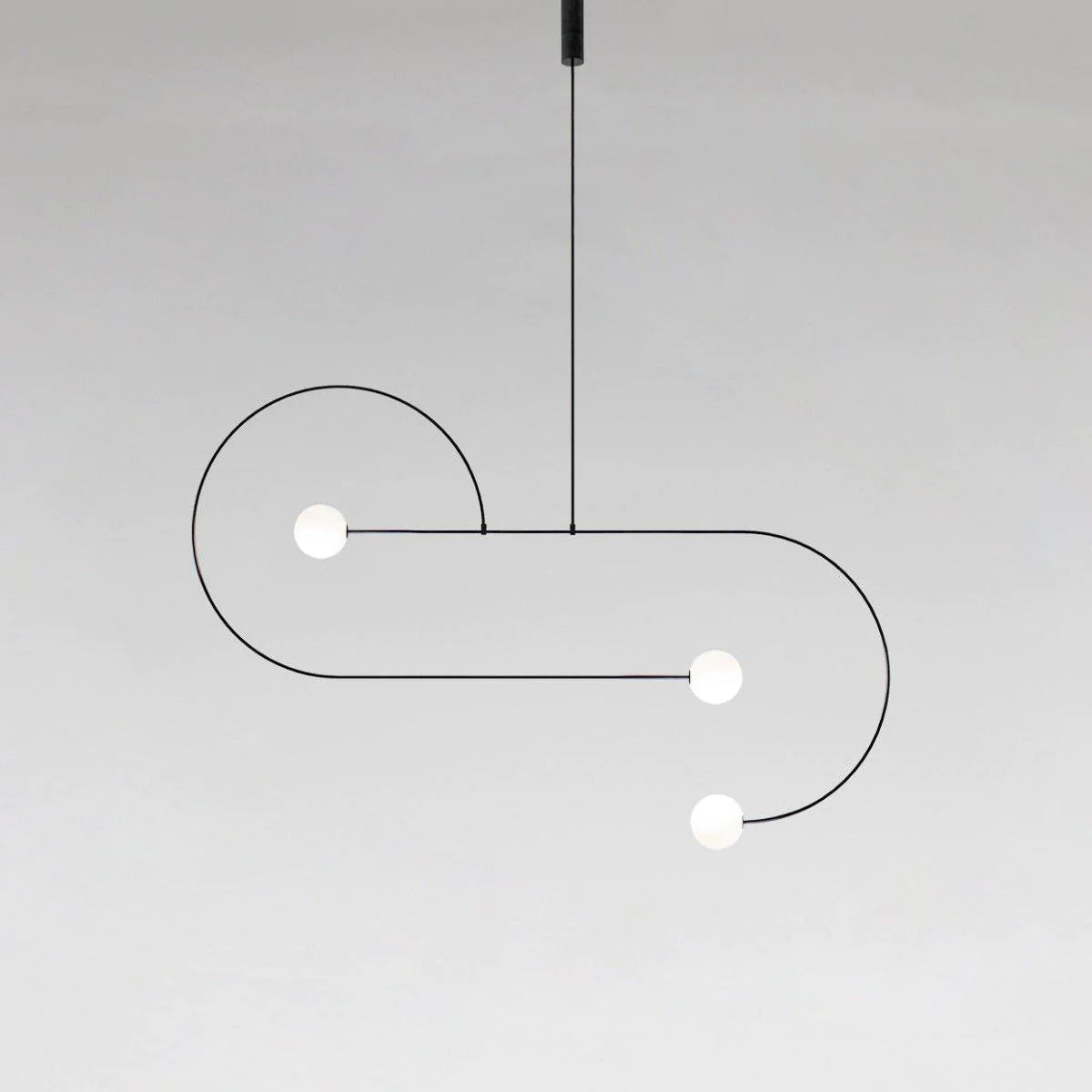 Modern Minimalist Linear Mobile Chandelier with Opal Glass Globes and Black Finish
