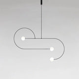 Modern Minimalist Linear Mobile Chandelier with Opal Glass Globes and Black Finish