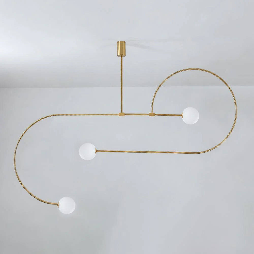 Modern Minimalist Linear Mobile Chandelier with Opal Glass Globes and Black Finish