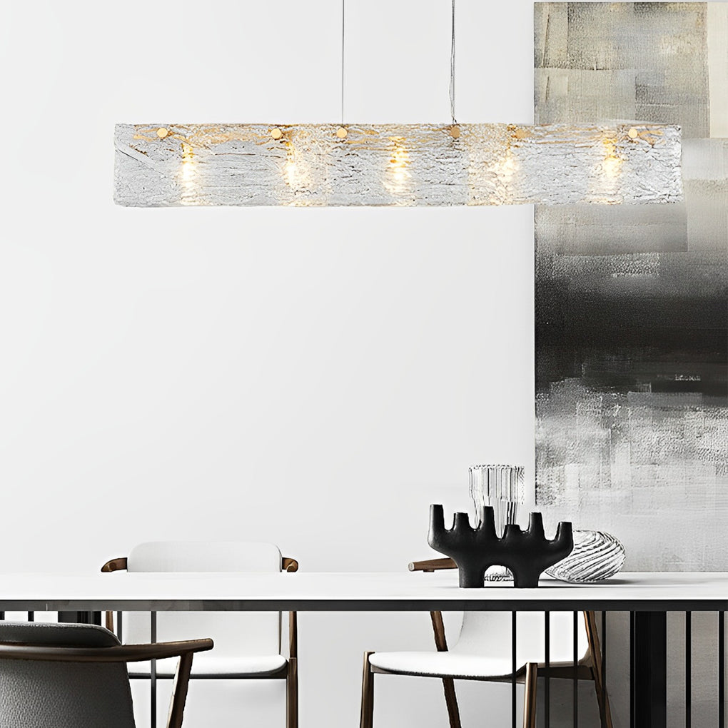 Modern Minimalist Long Strip Glass LED Chandelier Luxury Linear Pendant Light for Dining Room