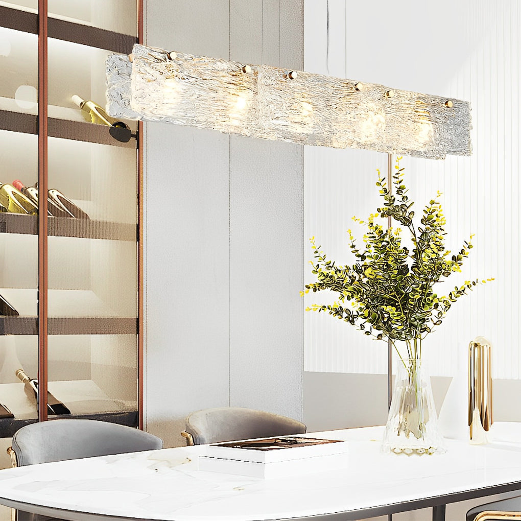 Modern Minimalist Long Strip Glass LED Chandelier Luxury Linear Pendant Light for Dining Room