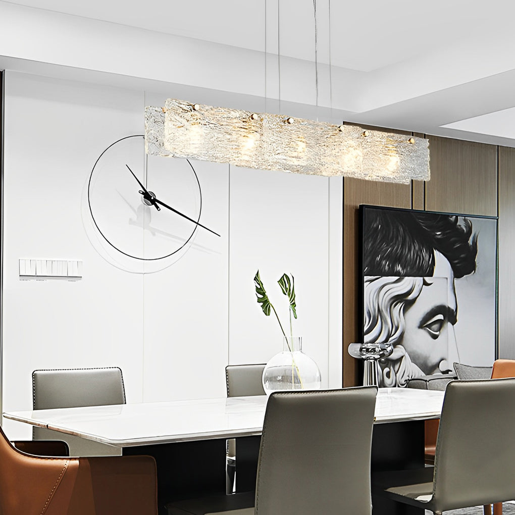 Modern Minimalist Long Strip Glass LED Chandelier Luxury Linear Pendant Light for Dining Room