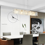 Modern Minimalist Long Strip Glass LED Chandelier Luxury Linear Pendant Light for Dining Room
