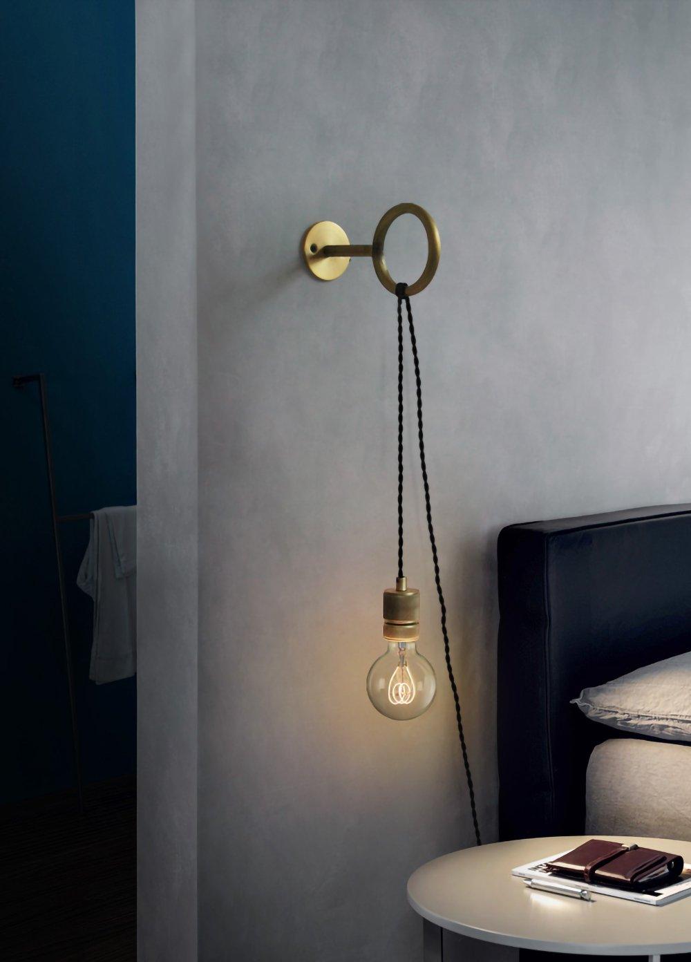 Modern Minimalist Loop Glass Wall Light with Plug in Socket and Copper Metal Finish