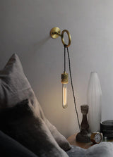 Modern Minimalist Loop Glass Wall Light with Plug in Socket and Copper Metal Finish