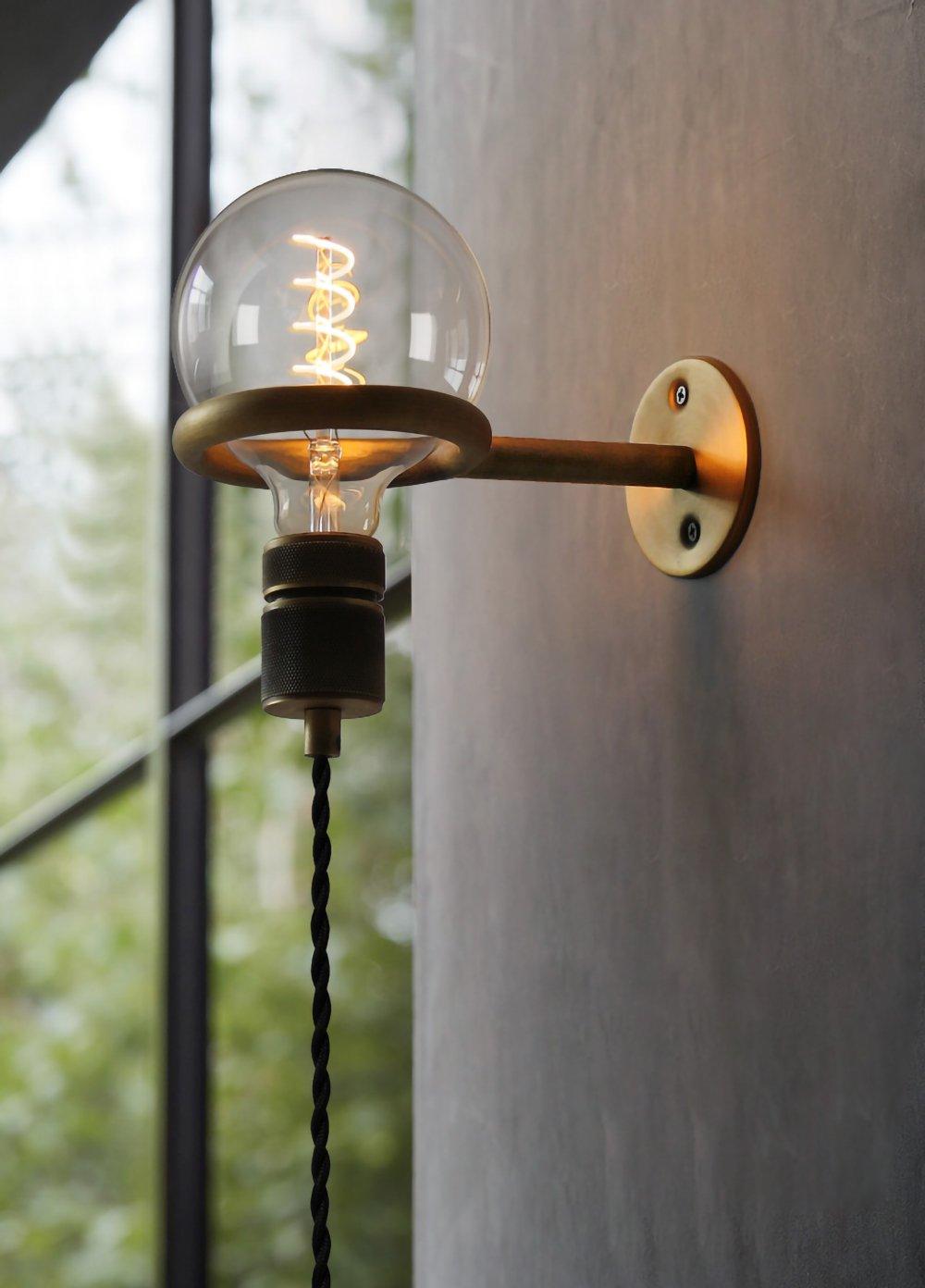 Modern Minimalist Loop Glass Wall Light with Plug in Socket and Copper Metal Finish