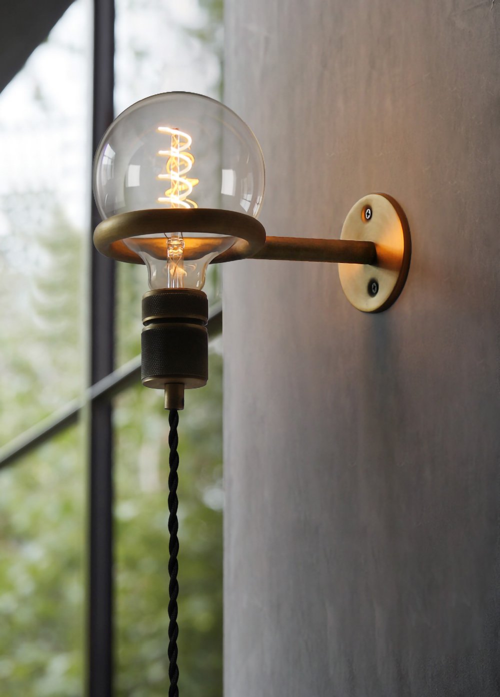 Modern Minimalist Loop Glass Wall Light with Plug in Socket and Copper Metal Finish