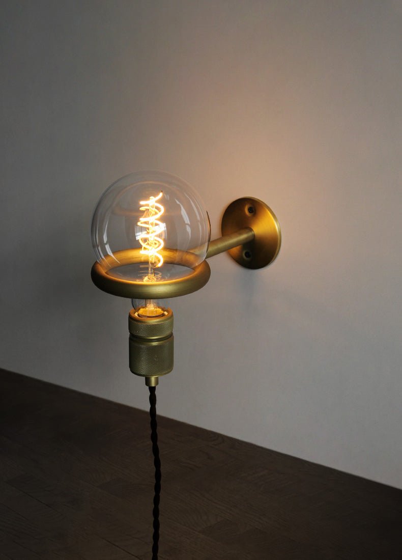 Modern Minimalist Loop Glass Wall Light with Plug in Socket and Copper Metal Finish