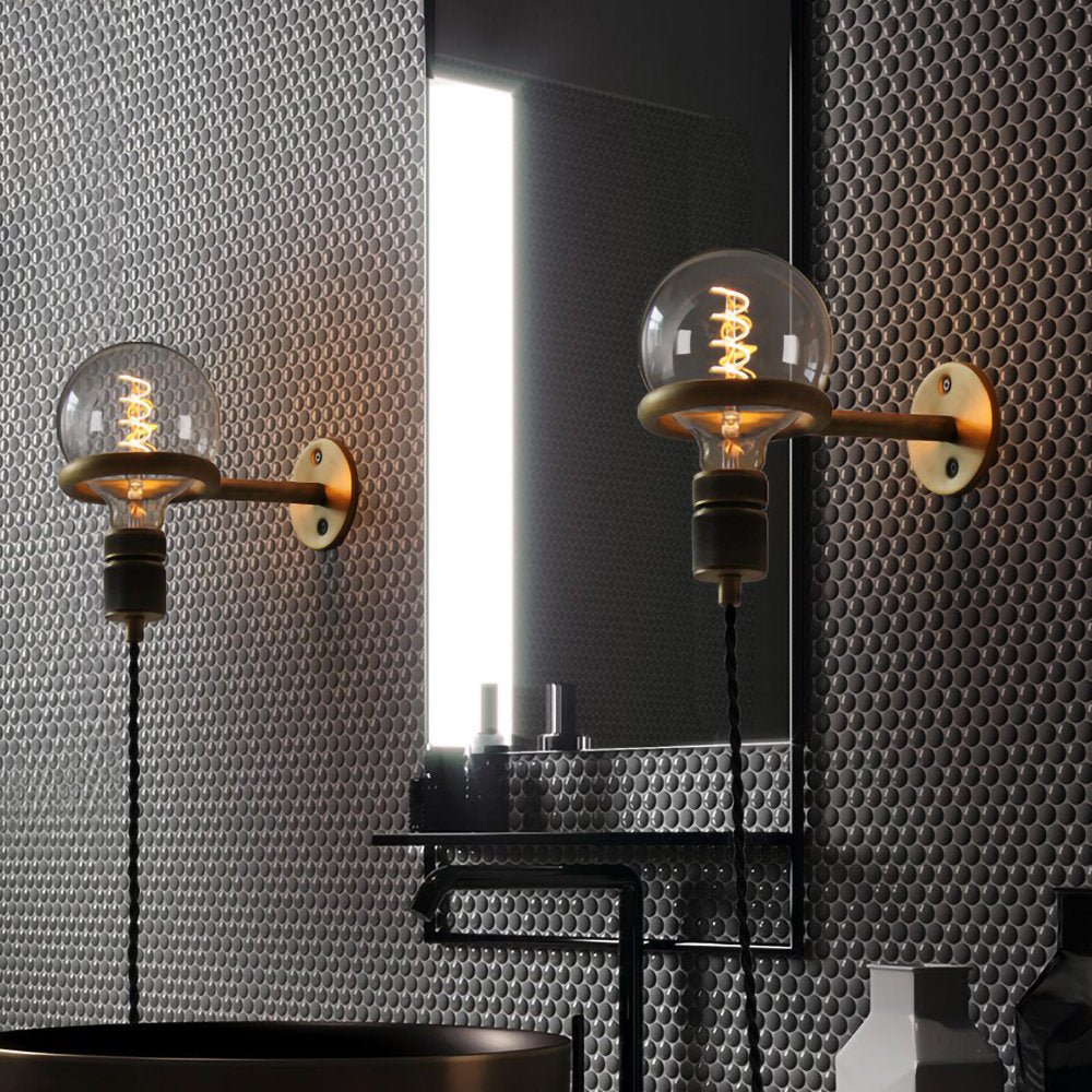 Modern Minimalist Loop Glass Wall Light with Plug in Socket and Copper Metal Finish