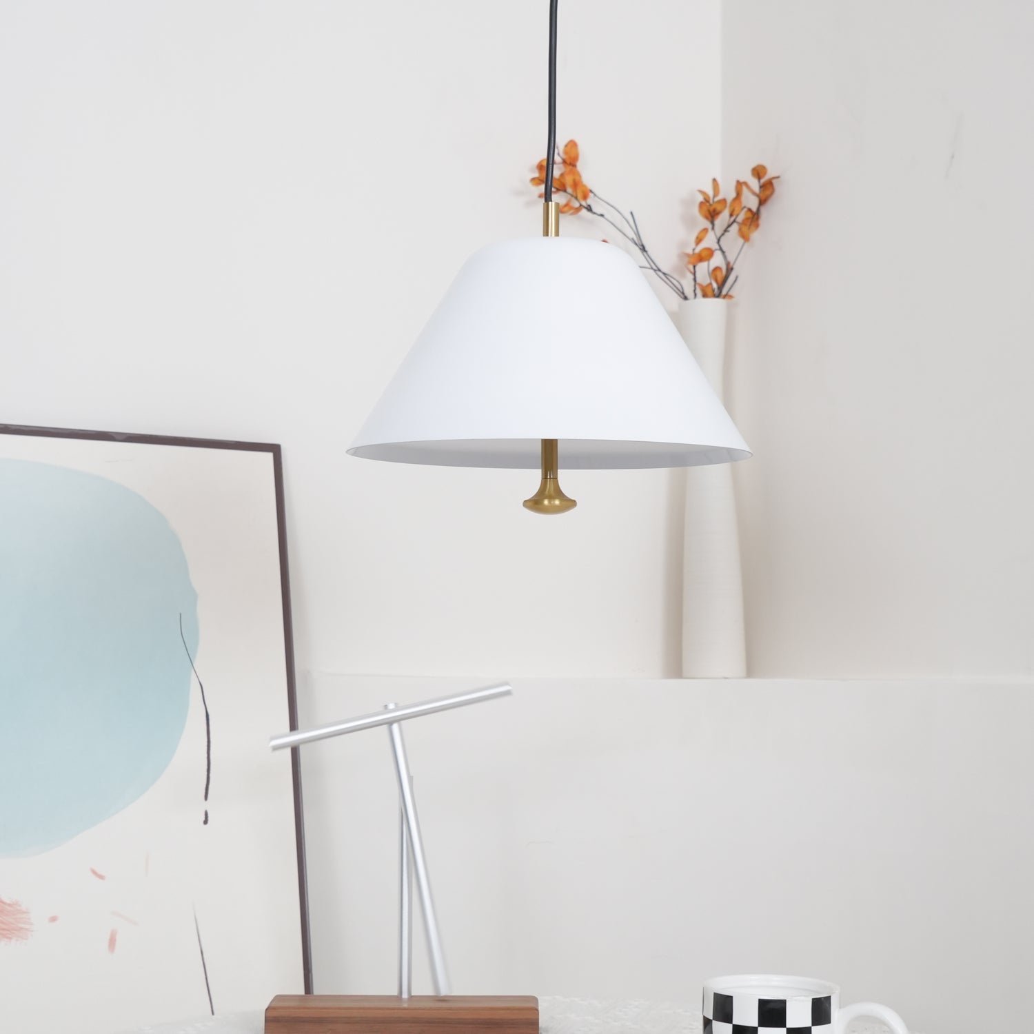 Modern Minimalist Pendant Ceiling Light Fixture with Adjustable Cable and Metal Shade