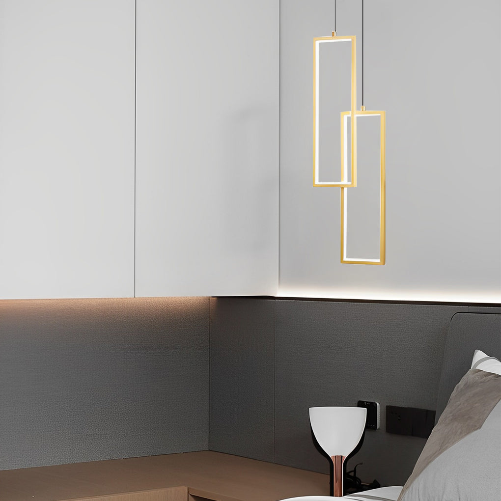 Modern Minimalist Rectangular Copper LED Pendant Light with 3 Color Dimming
