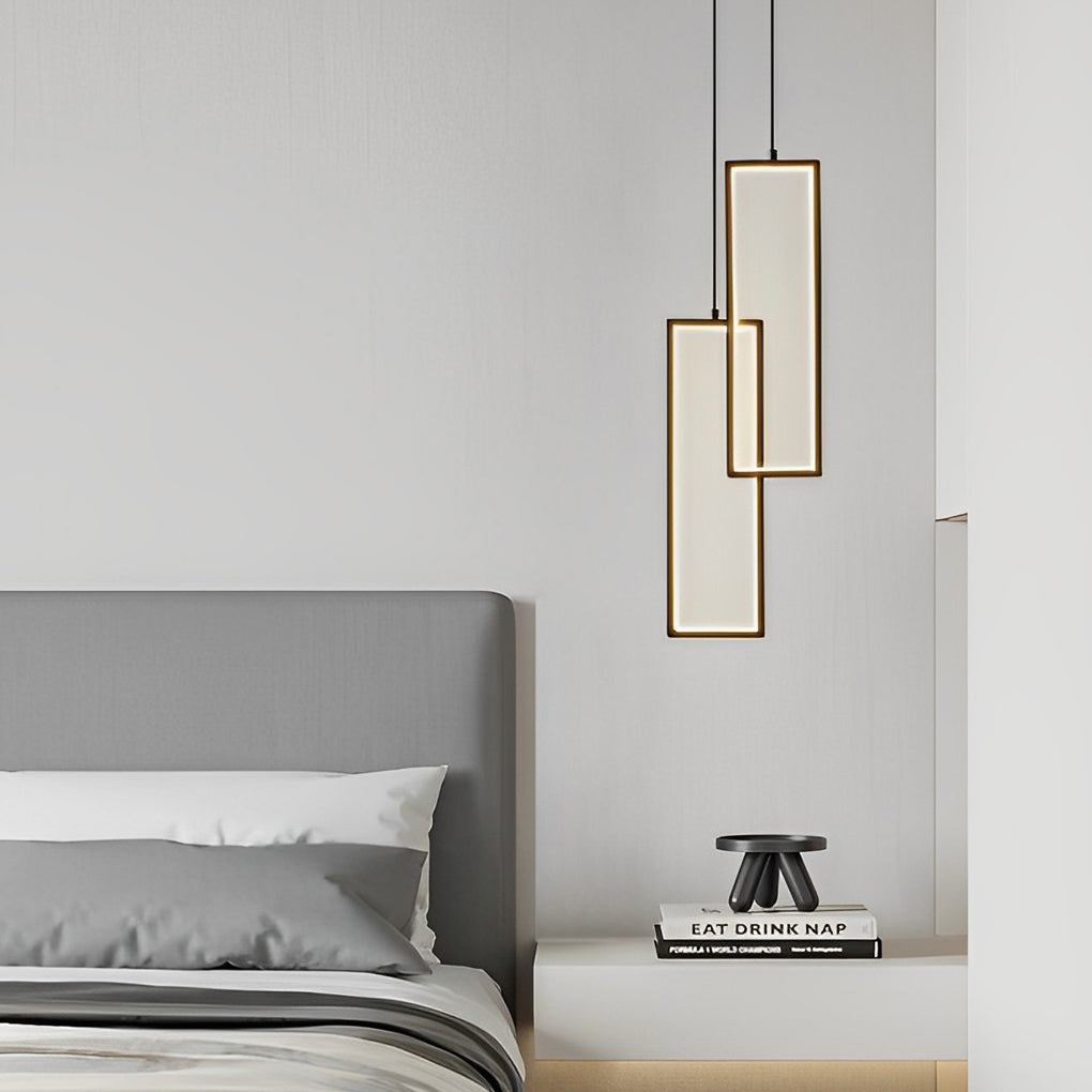 Modern Minimalist Rectangular Copper LED Pendant Light with 3 Color Dimming