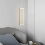 Modern Minimalist Rectangular Copper LED Pendant Light with 3 Color Dimming