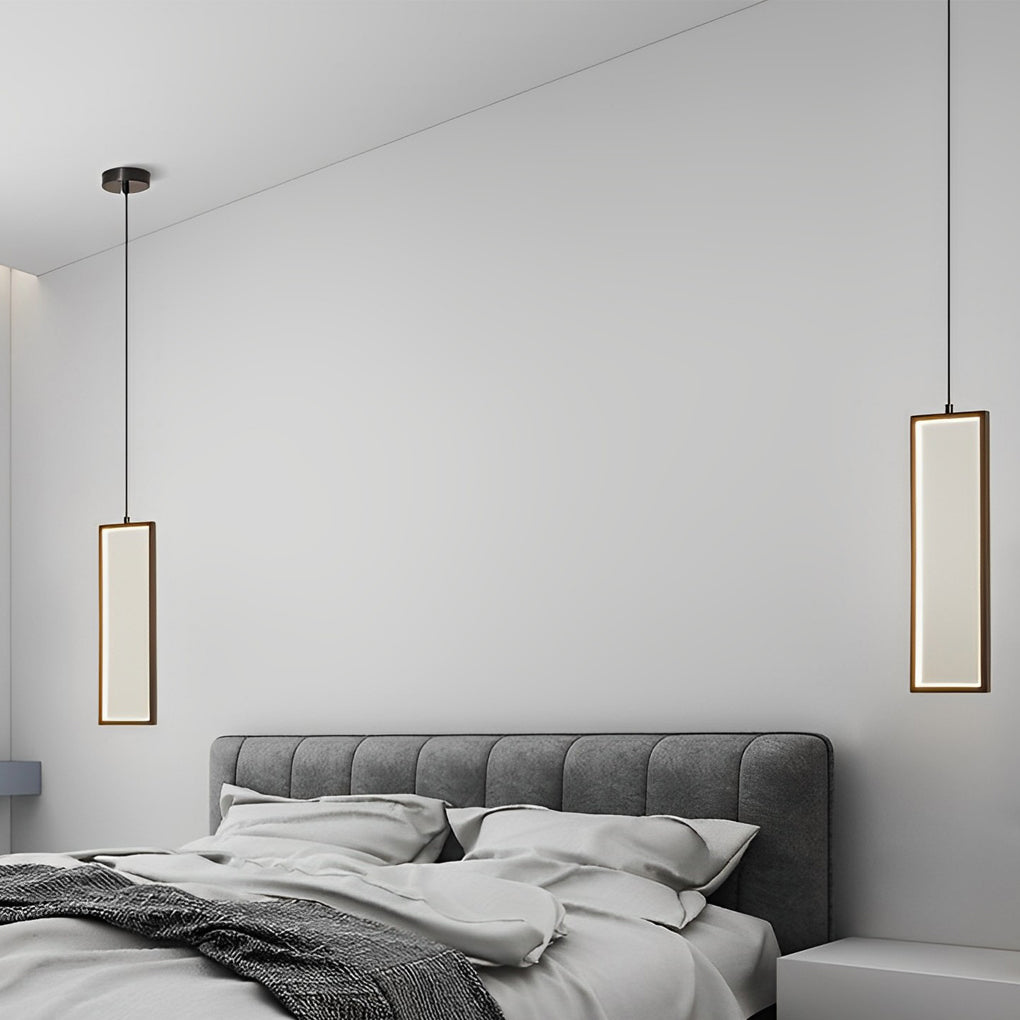 Modern Minimalist Rectangular Copper LED Pendant Light with 3 Color Dimming