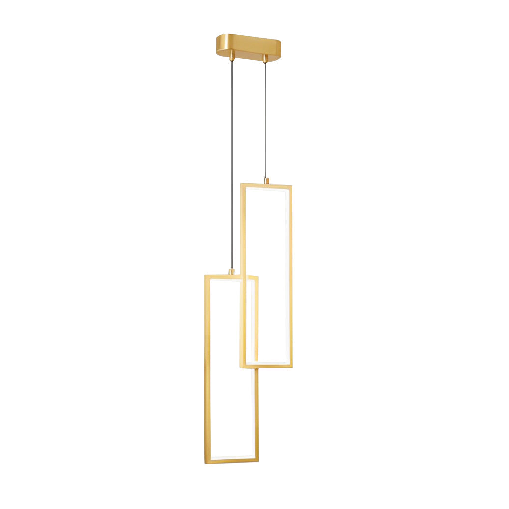 Modern Minimalist Rectangular Copper LED Pendant Light with 3 Color Dimming