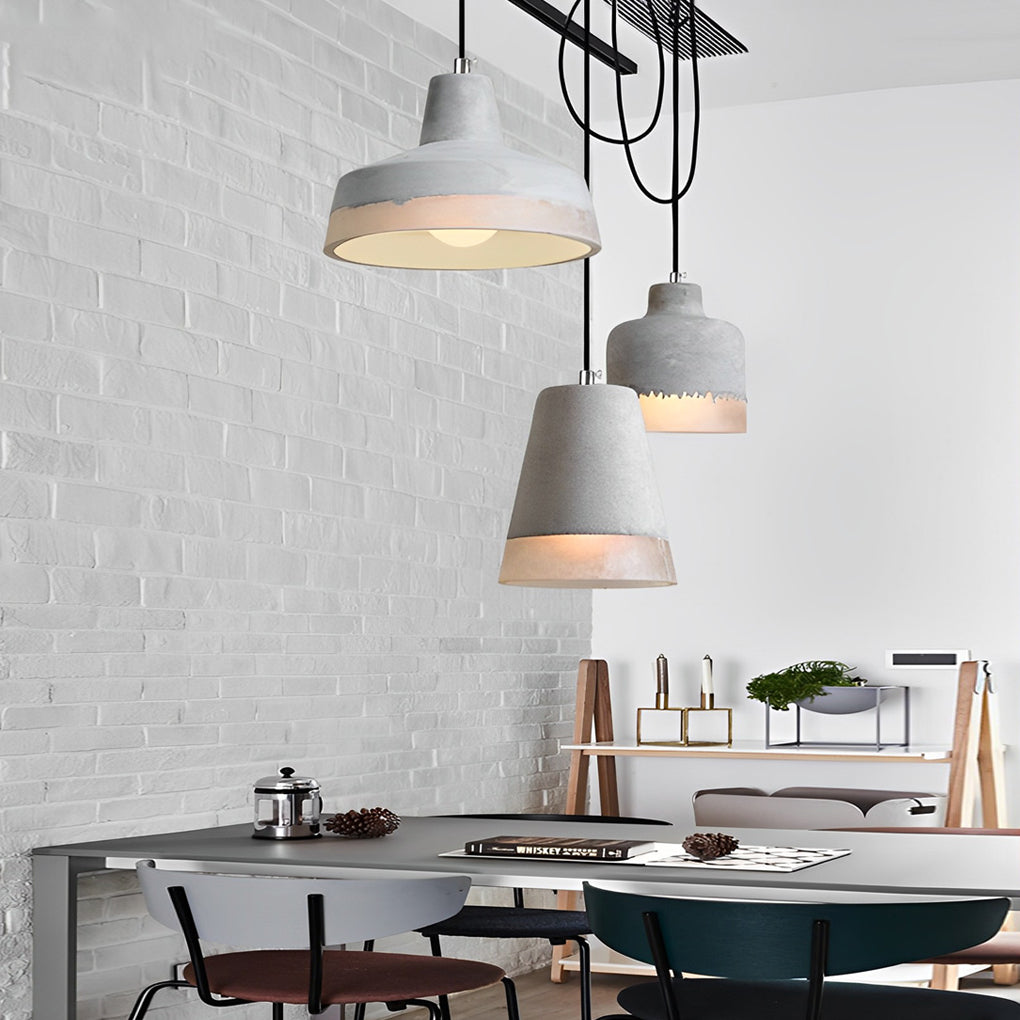 Modern Minimalist Round Cement Pendant Light Industrial Resin Chandelier for Home Decor