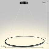 Modern Minimalist Round LED Pendant Light 30W Dimmable Single Ring Hanging Chandelier for Bedroom