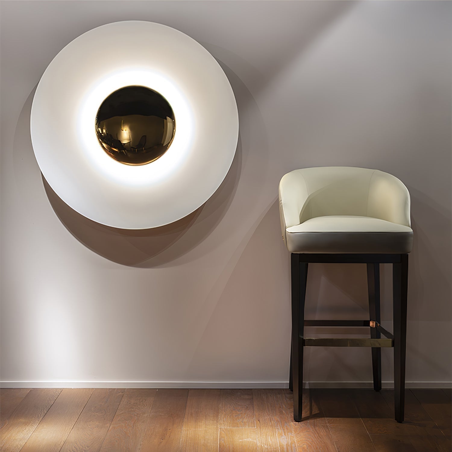 Modern Minimalist Round Metal Disc LED Wall Sconce for Indirect Interior Lighting