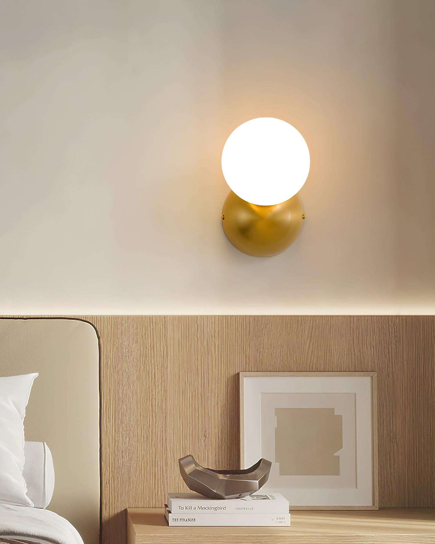 Modern Minimalist Single Globe Wall Sconce Mid Century Brass and Glass Bracket Light
