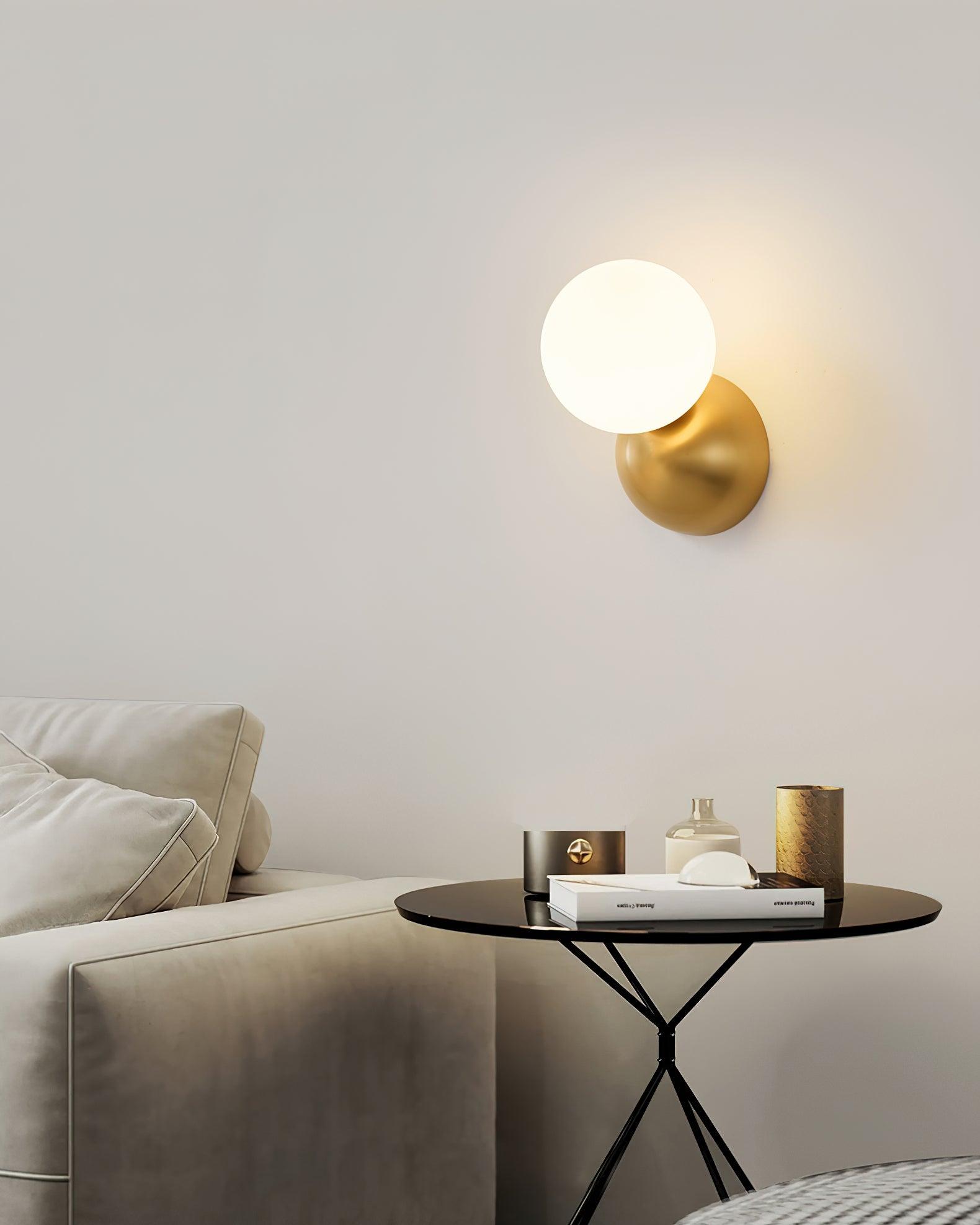 Modern Minimalist Single Globe Wall Sconce Mid Century Brass and Glass Bracket Light