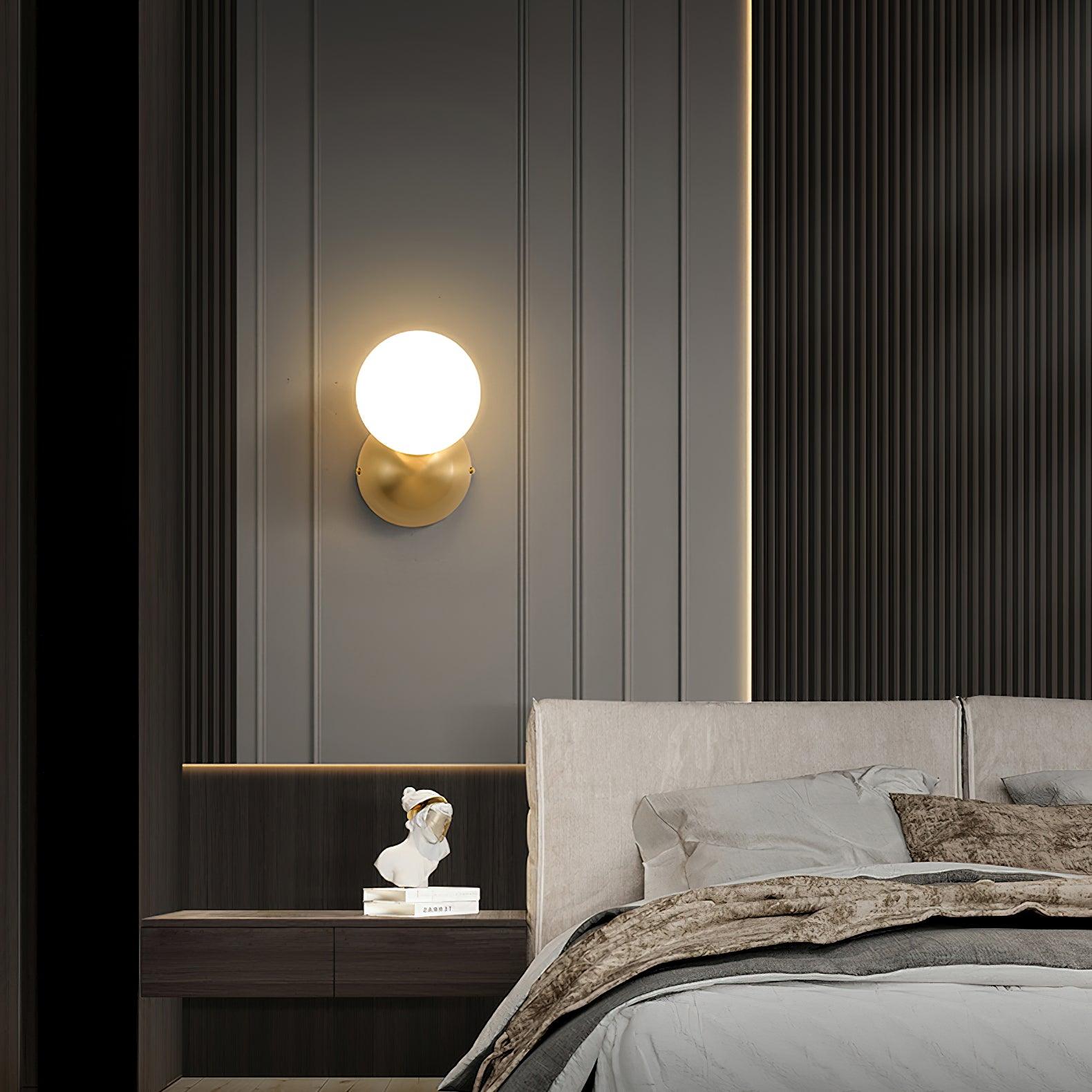 Modern Minimalist Single Globe Wall Sconce Mid Century Brass and Glass Bracket Light