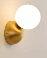 Modern Minimalist Single Globe Wall Sconce Mid Century Brass and Glass Bracket Light