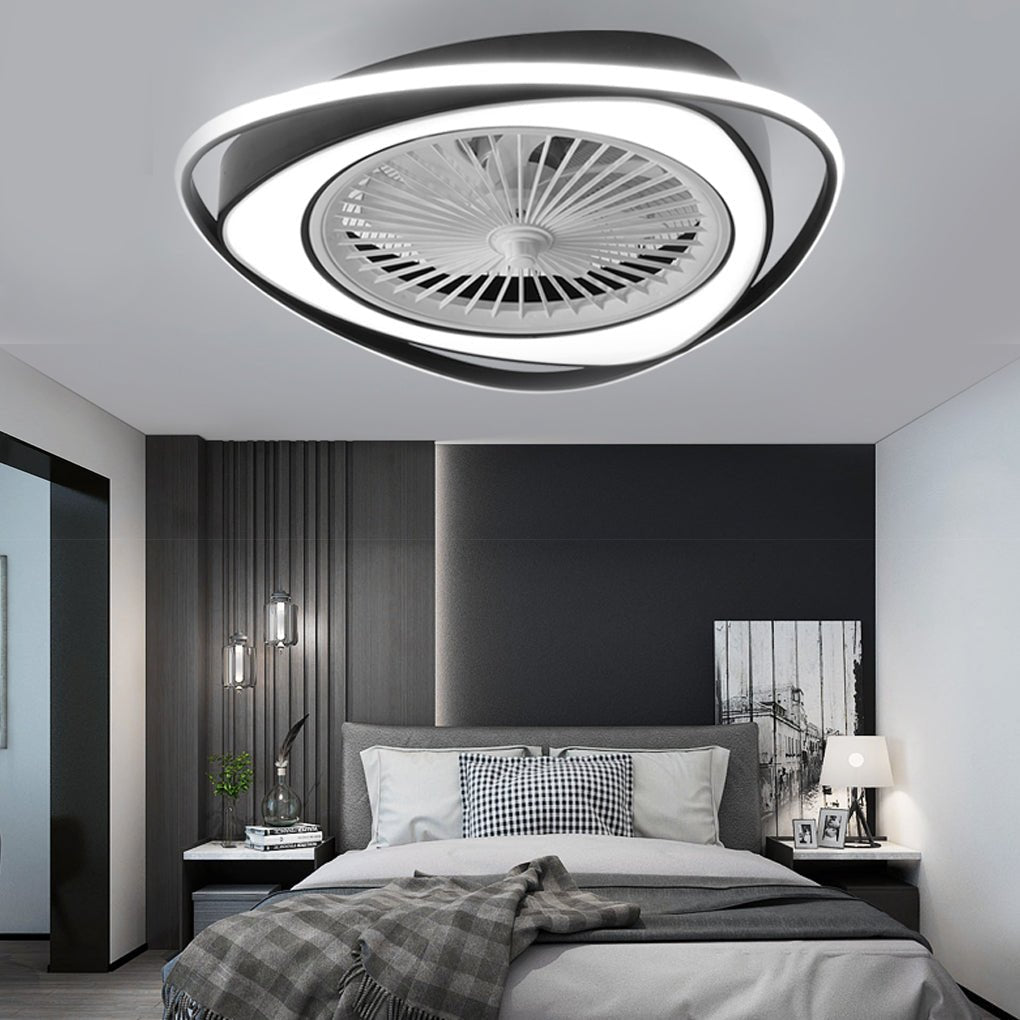 Modern Flush Mount Bladeless Ceiling Fan with Dimmable LED Light for Bedroom and Living Room