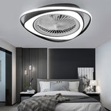 Modern Flush Mount Bladeless Ceiling Fan with Dimmable LED Light for Bedroom and Living Room