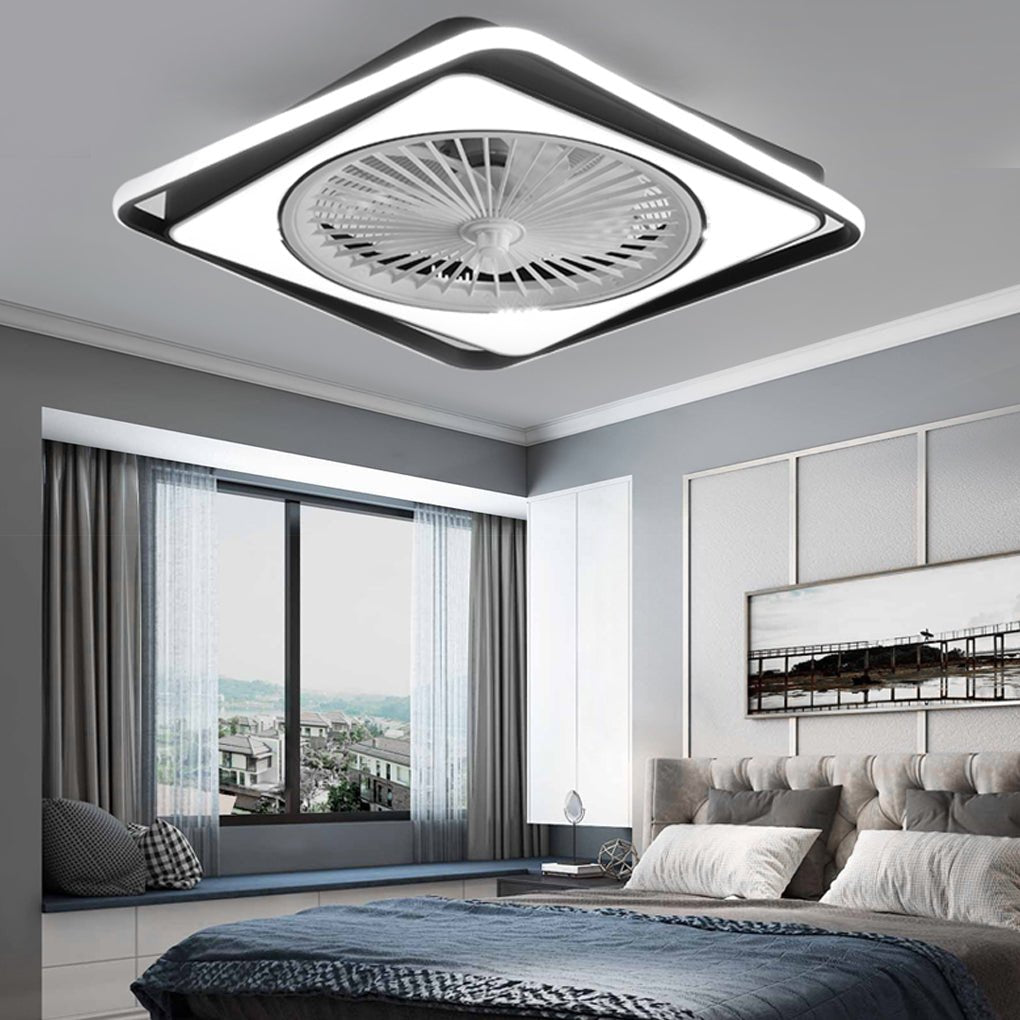 Modern Flush Mount Bladeless Ceiling Fan with Dimmable LED Light for Bedroom and Living Room