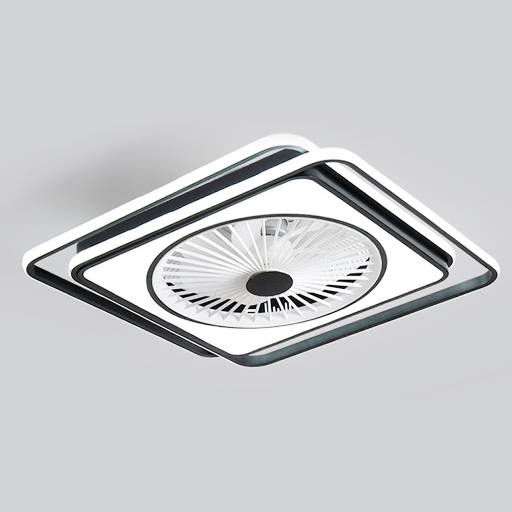 Modern Flush Mount Bladeless Ceiling Fan with Dimmable LED Light for Bedroom and Living Room