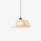 Modern Minimalist Walnut Wood and White Fabric Pendant Light for Dining and Living Areas