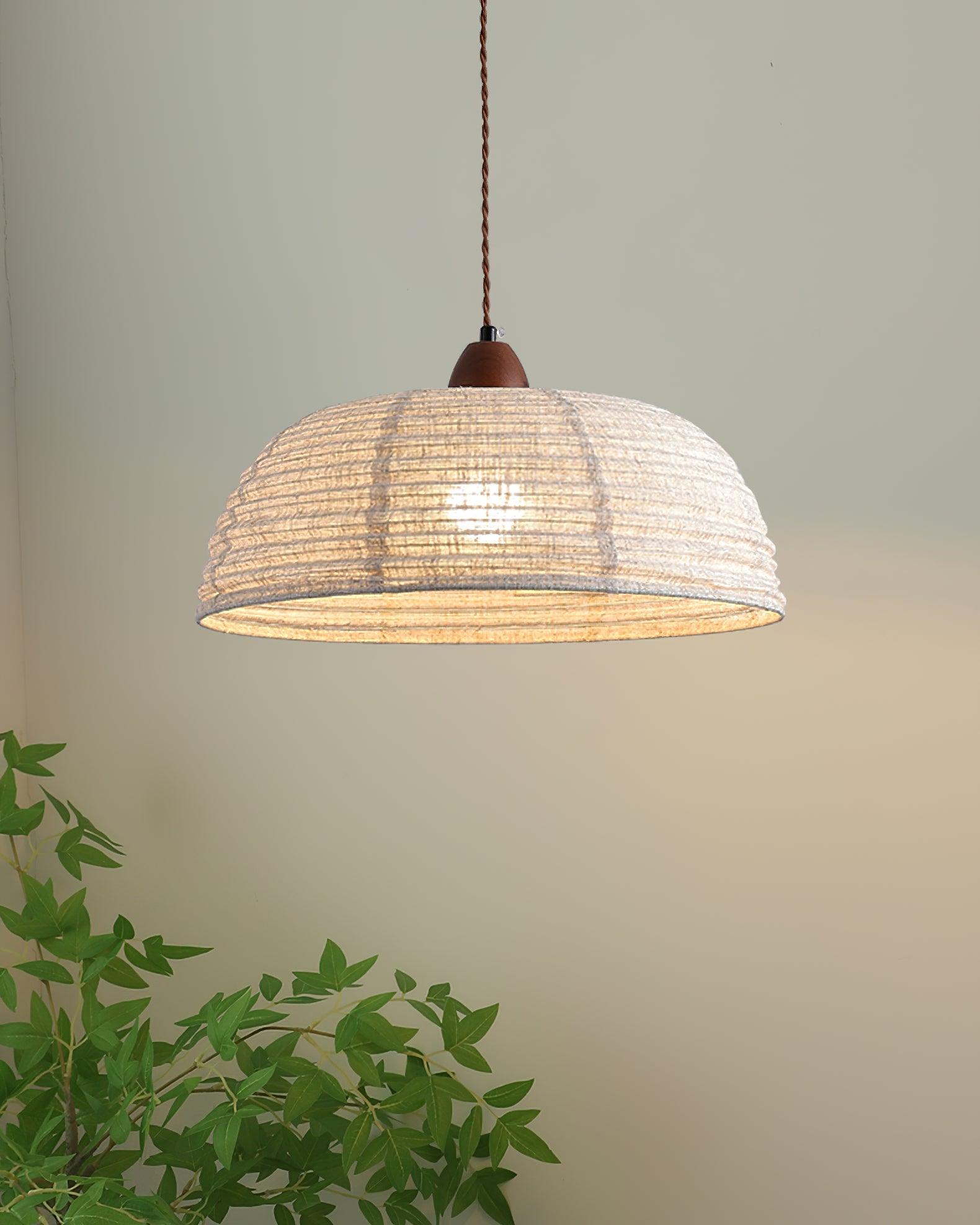 Modern Minimalist Walnut Wood and White Fabric Pendant Light for Dining and Living Areas