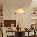 Modern Minimalist Walnut Wood and White Fabric Pendant Light for Dining and Living Areas