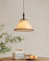Modern Minimalist Walnut Wood and White Fabric Pendant Light for Dining and Living Areas