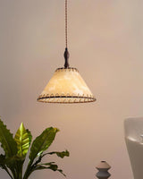 Modern Minimalist Walnut Wood and White Fabric Pendant Light for Dining and Living Areas
